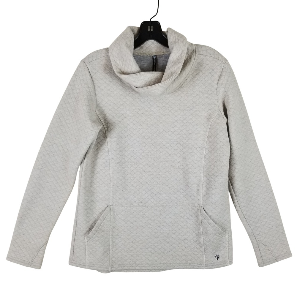 KUHL Pullover Women Medium Gray Quilted Wool Blend Cowl Neck Pocket Sweater